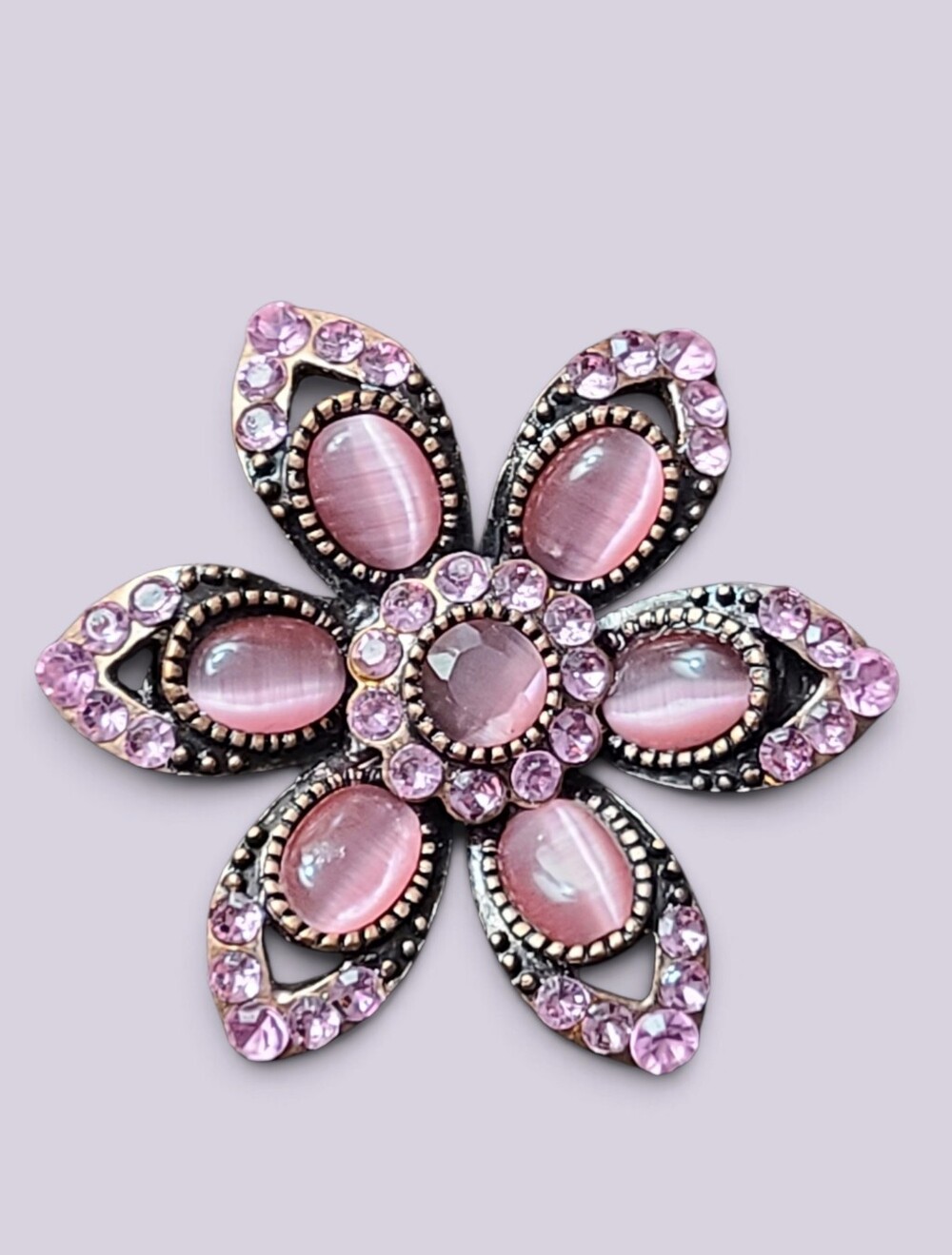 Vintage-Style Pink Crystal Flower Brooch